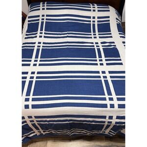 Vintage Bates Woven Plaid Bedspread 84x106" Blue White Mid Century Modern